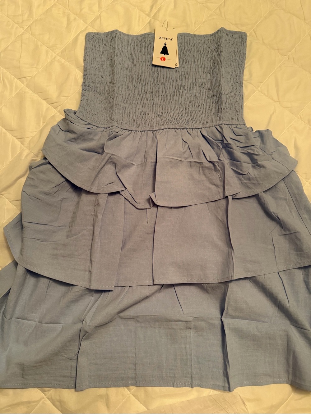 Strapless Light Blue Tiered Ruffle Dress